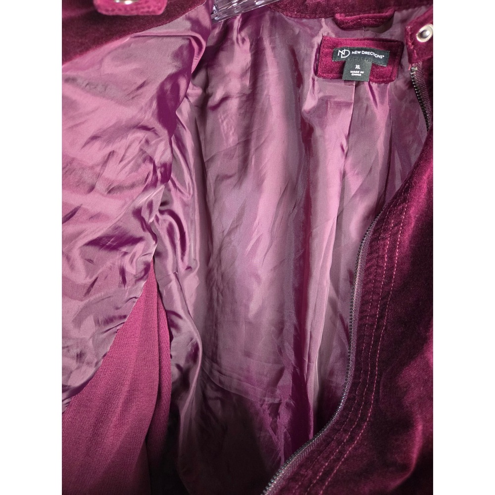 New Directions Womens XL Burgundy Velvet Moto Jacket Quilted Zip Mock Neck - Picture 13 of 13
